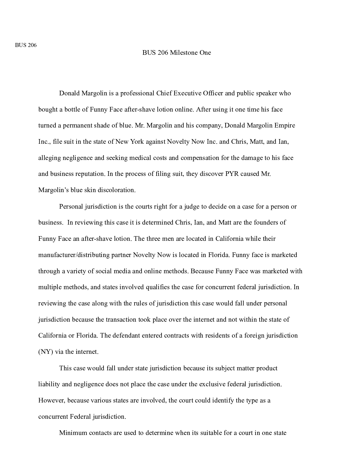 Preview image for Milestone One Template  BUS 206  BUS 206 Milestone One  Donald Margolin is a professional